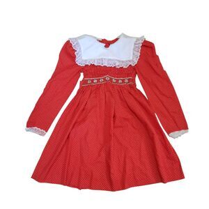 Vintage 1980s Polly Flinders Smocked Dress 6x